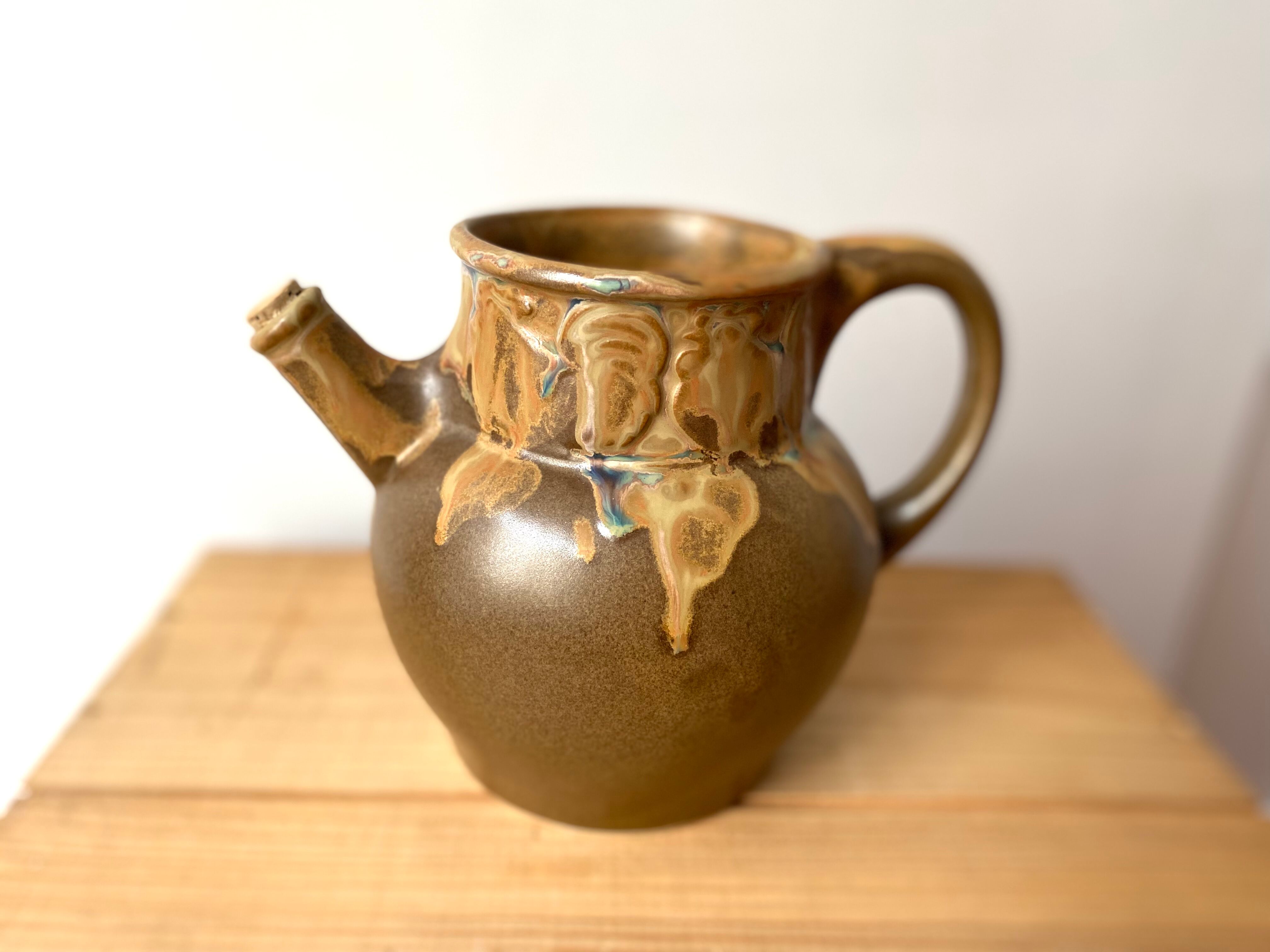 Pichet carafe en grès Denbac coqs années 30 vintage