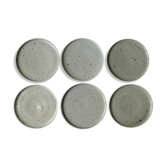 6 dessert plates or starter, sandstone, signed jm Malicorne, 70s