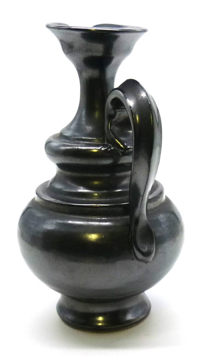 Vase pitcher, glazed ceramic in metallic black signed Jean Marais Vallauris.