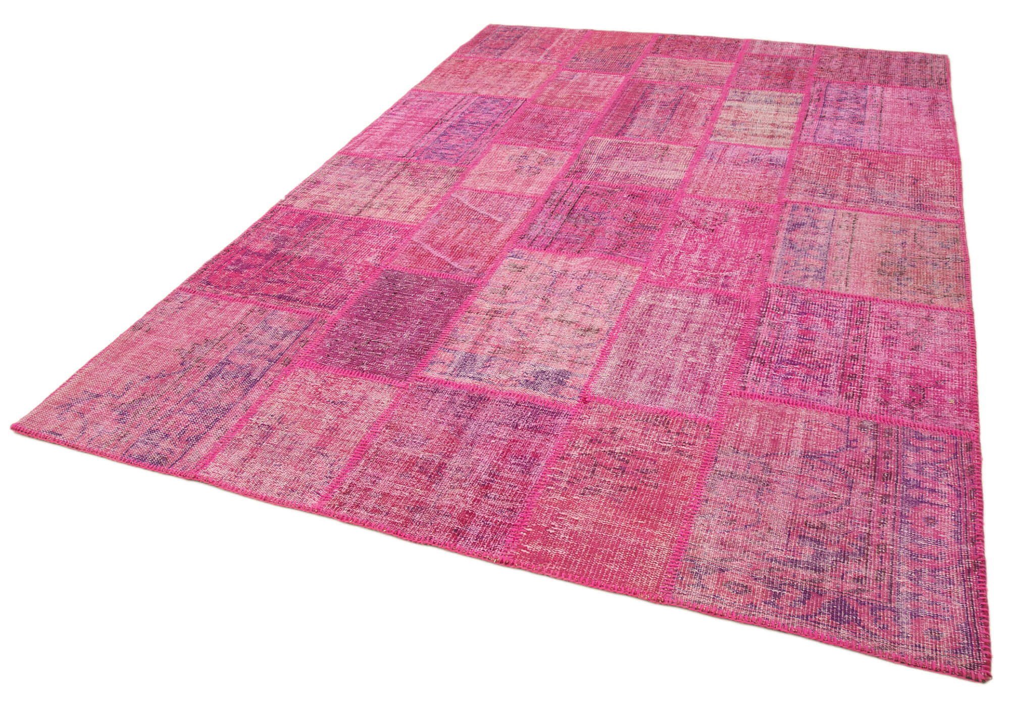Handwoven Turkish Contemporary 205 cm x 302 cm Pink Patchwork Carpet