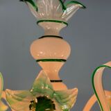 Venetian chandelier in opaline white and green Murano glass