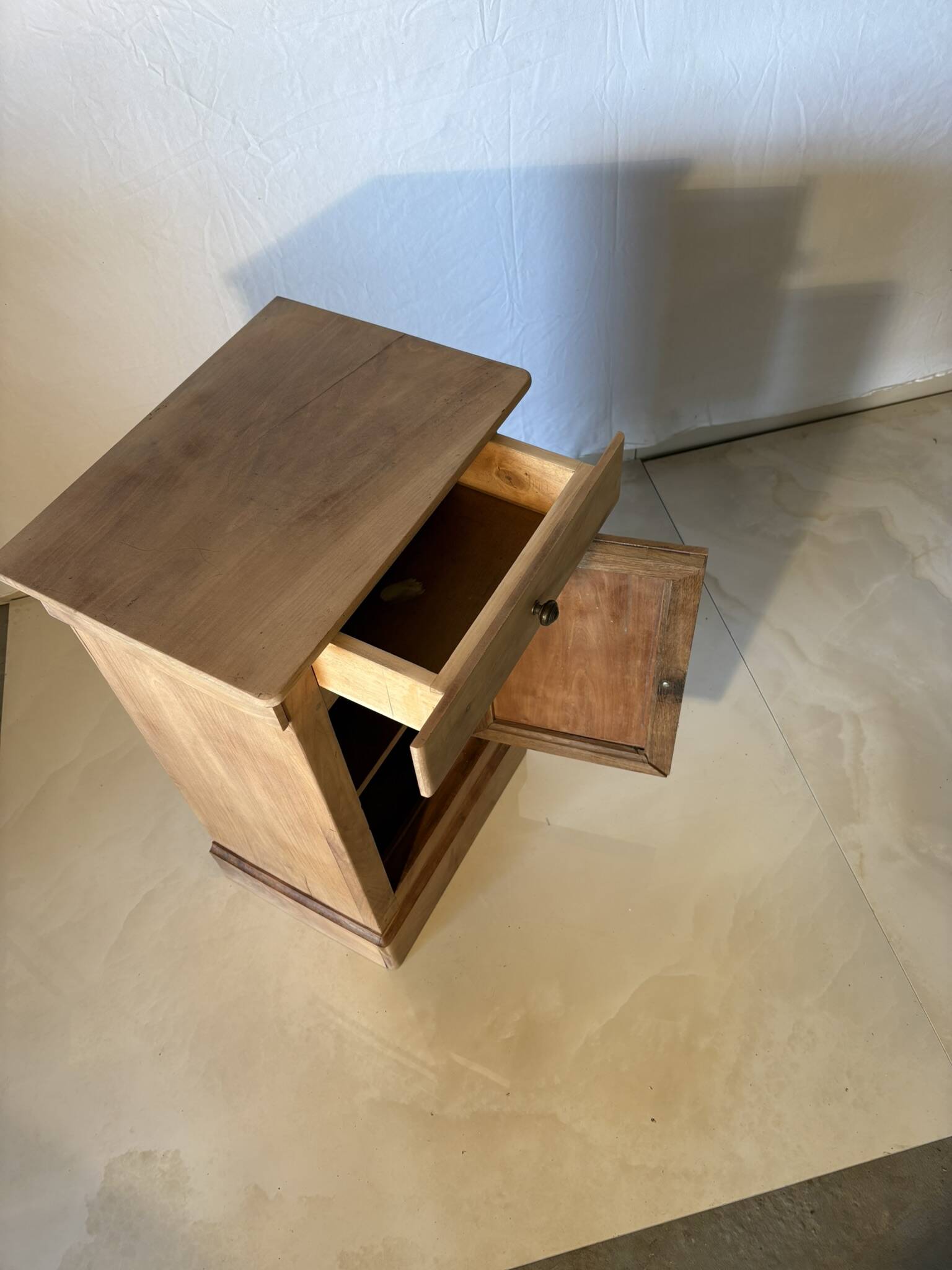 Bedside table or small storage unit in natural wood – country style