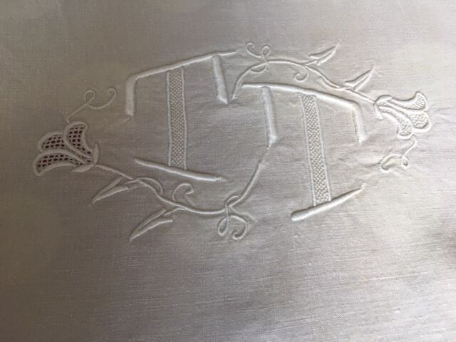 Old linen sheet embroidered hand and monogram t t 226 cm x 324 cm