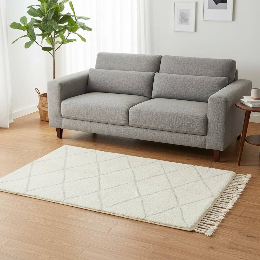 White Berber rug with diamond pattern