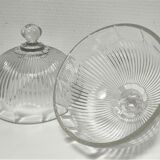 Two cheese bells molded pressed glass striated Art Deco style early twentieth century