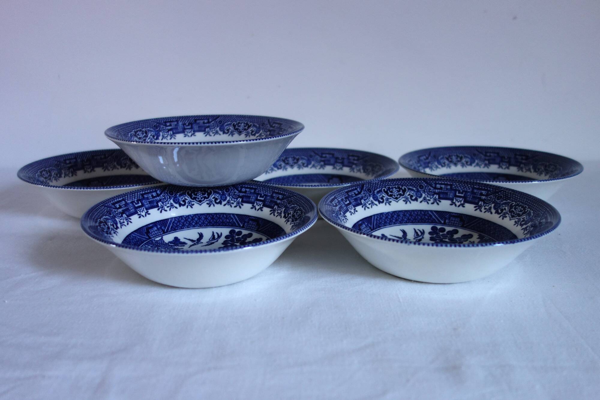 6 Willow blue English porcelain bowls