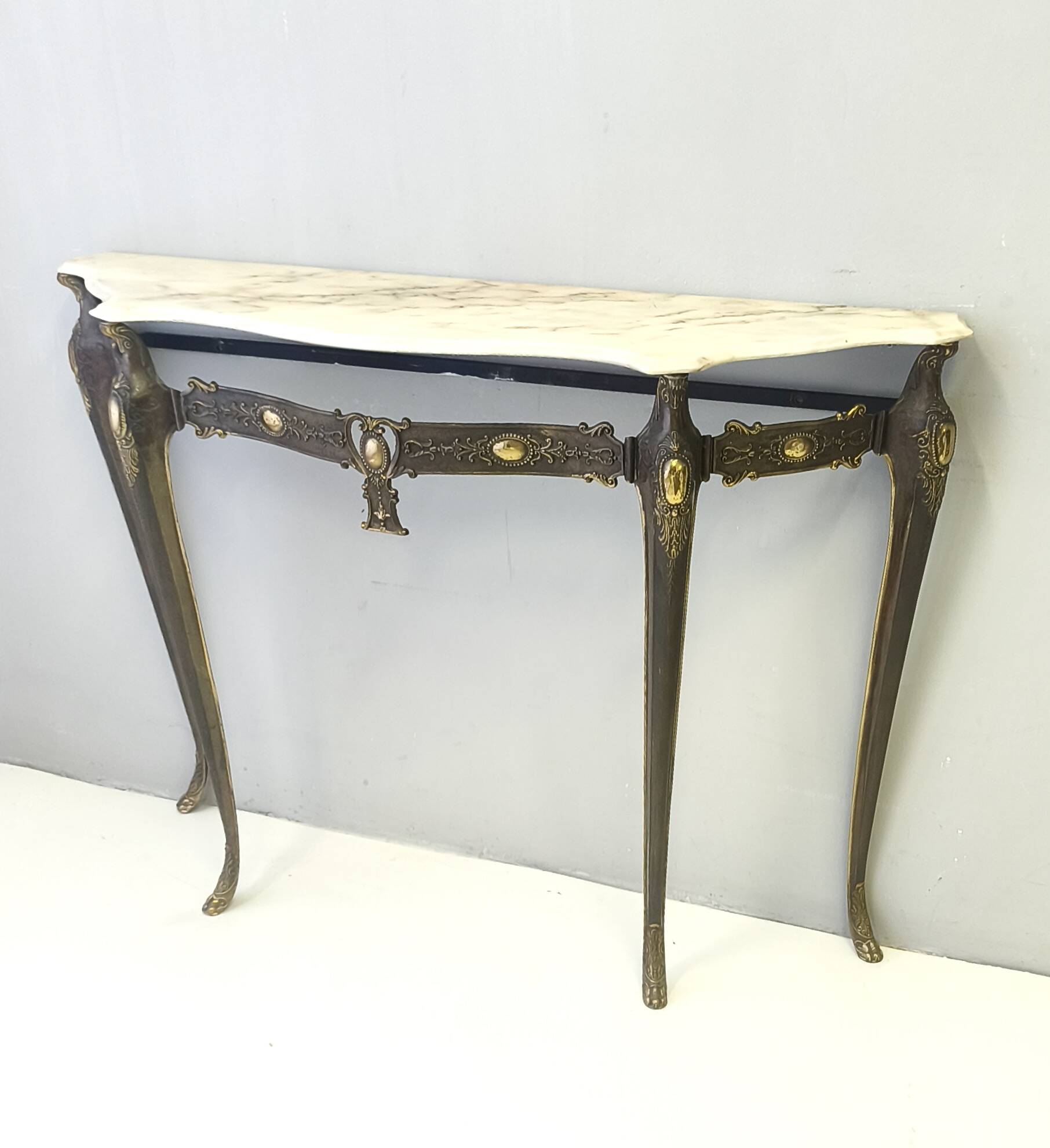 Vintage Bronze Console Table with a Portuguese Pink Marble Top