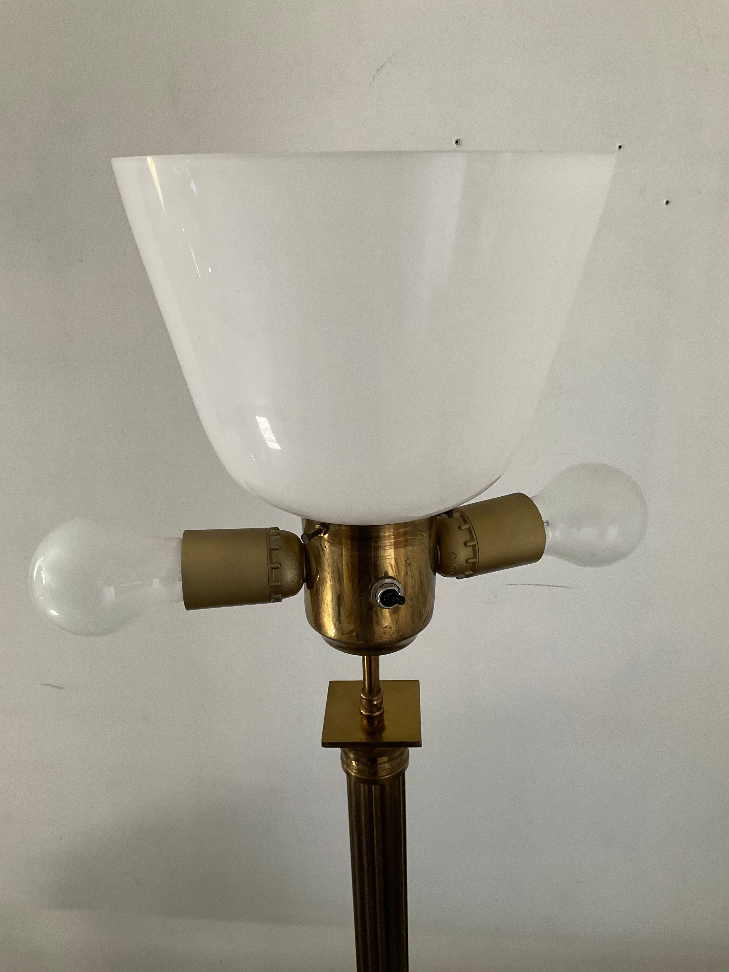 Empire style column lamp in bronze, opaline and marble