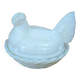 Hen on white opaline glass basket – marked Sv