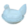 Hen on white opaline glass basket – marked Sv