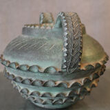 Terracotta vase with ceramic bronze green patina vase