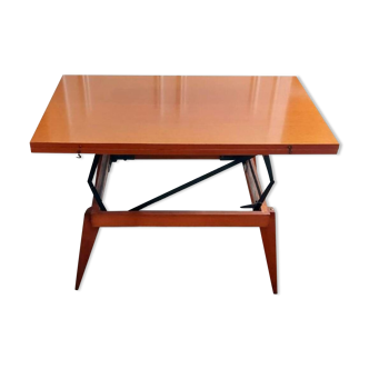 Table 3 en 1 portefeuille réhaussable en teck - modèle « Révélation » par Albert Ducrot - France, 1952