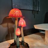Lampe Gallé laiton et verre champignon