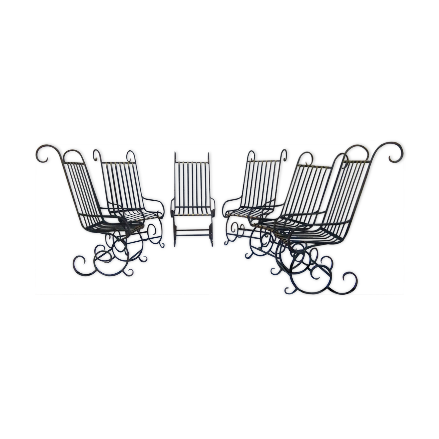 Série de 6 fauteuils de jardin en fer forgé