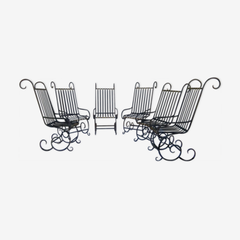 Series of 6 wrought iron garden chairs