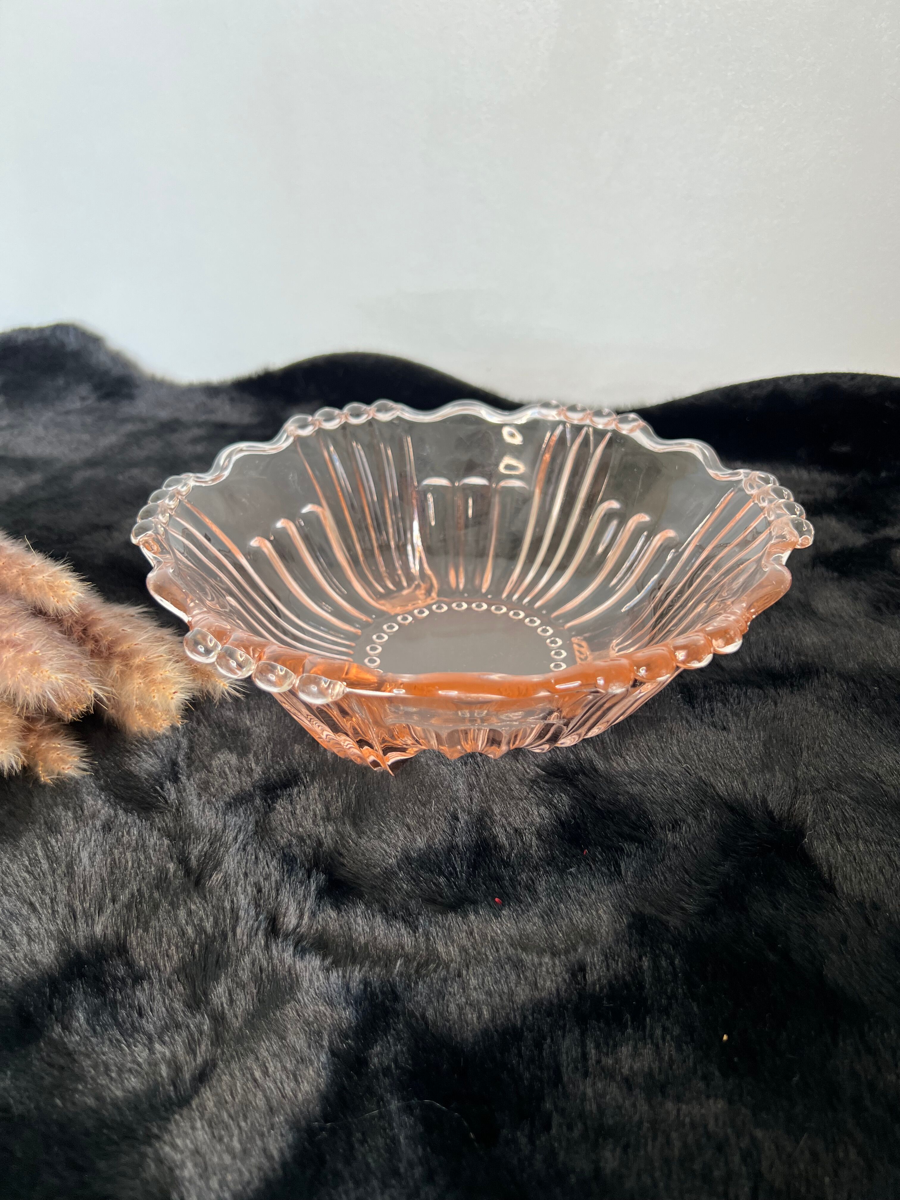 Glass rosaline flat cut on feet art deco