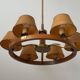 6 wooden paper head chandeliers with brass details, 1960s, Germany