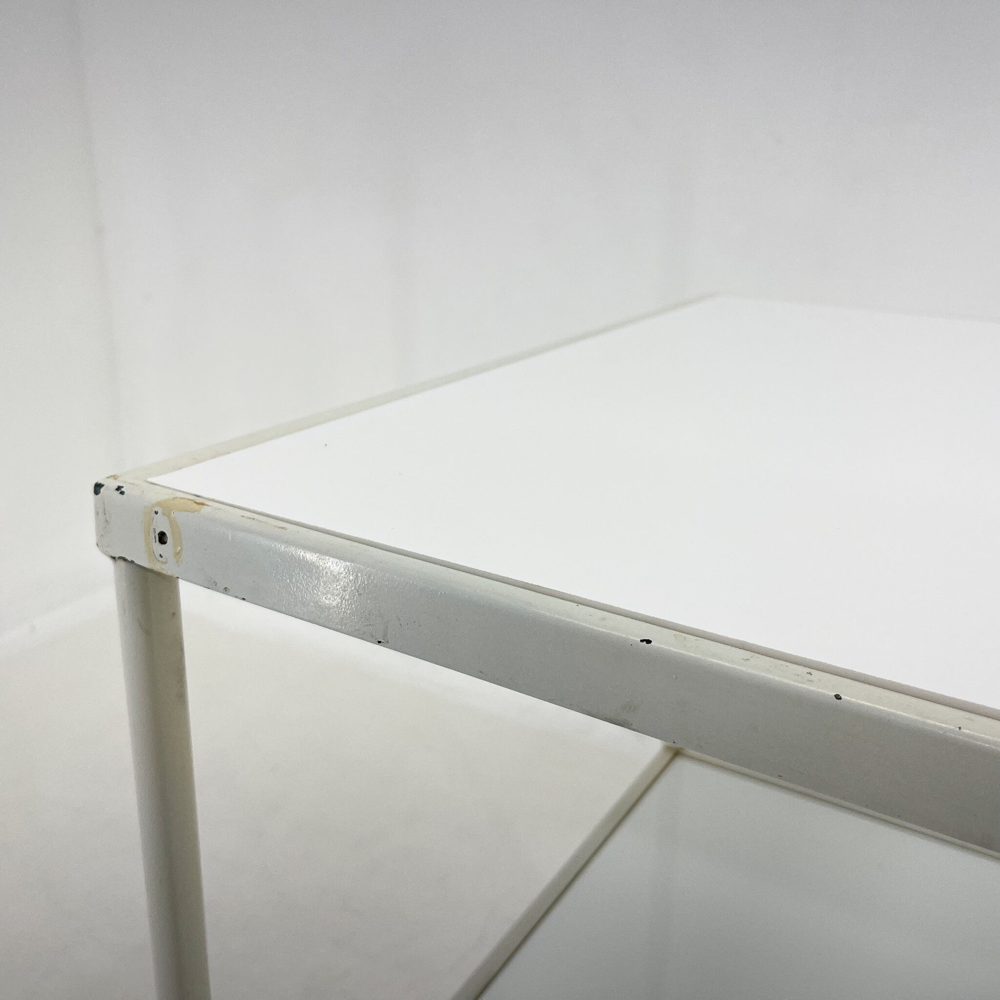 1950's hospital table, trolley on wheels with opaxite glass