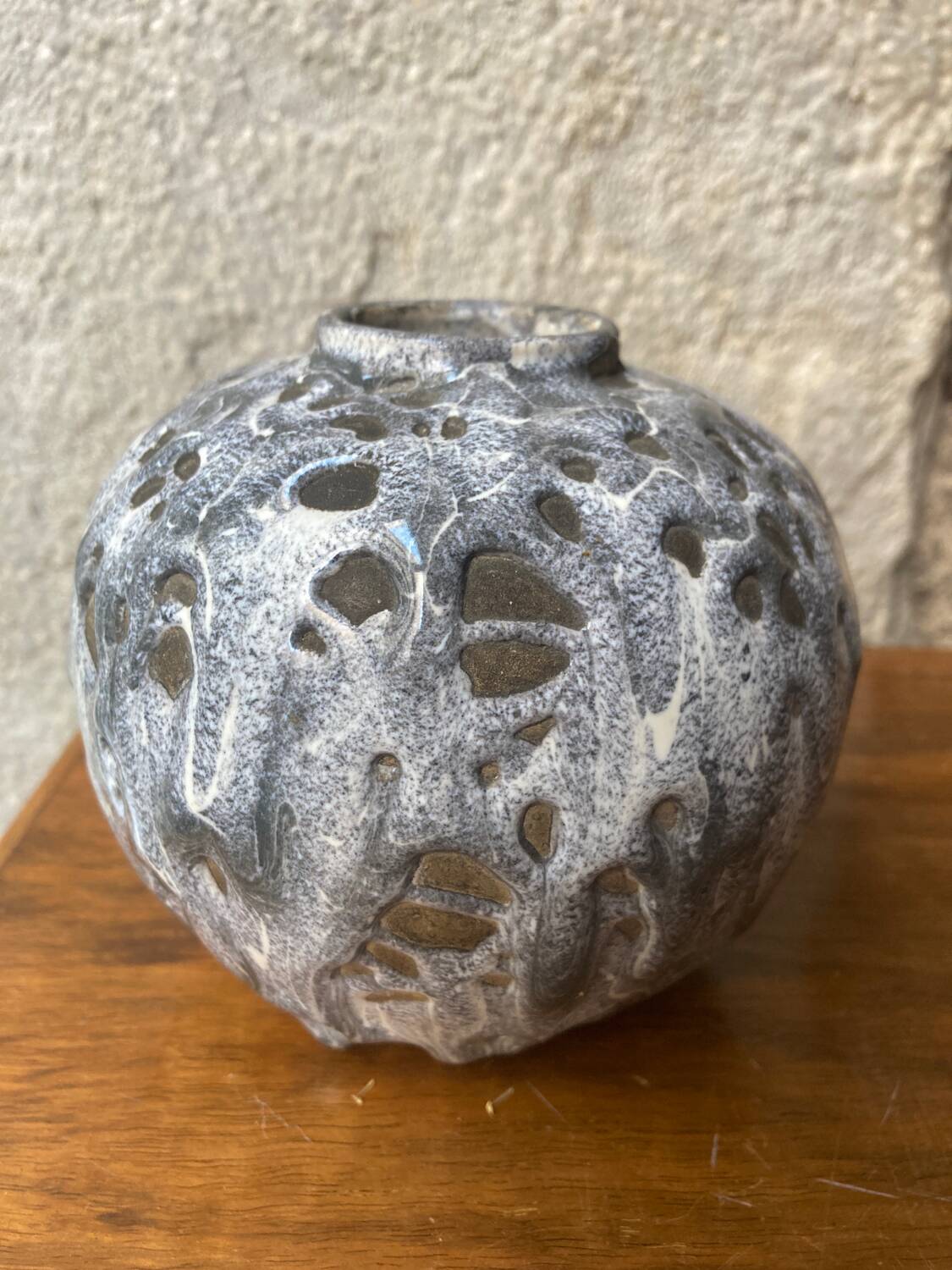 Small gray enameled ball vase from the 1930s