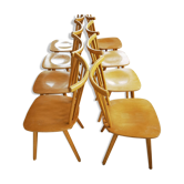 Set of 8 chairs in natural wood, back with 7 bars - tapiovaara type - 1970
