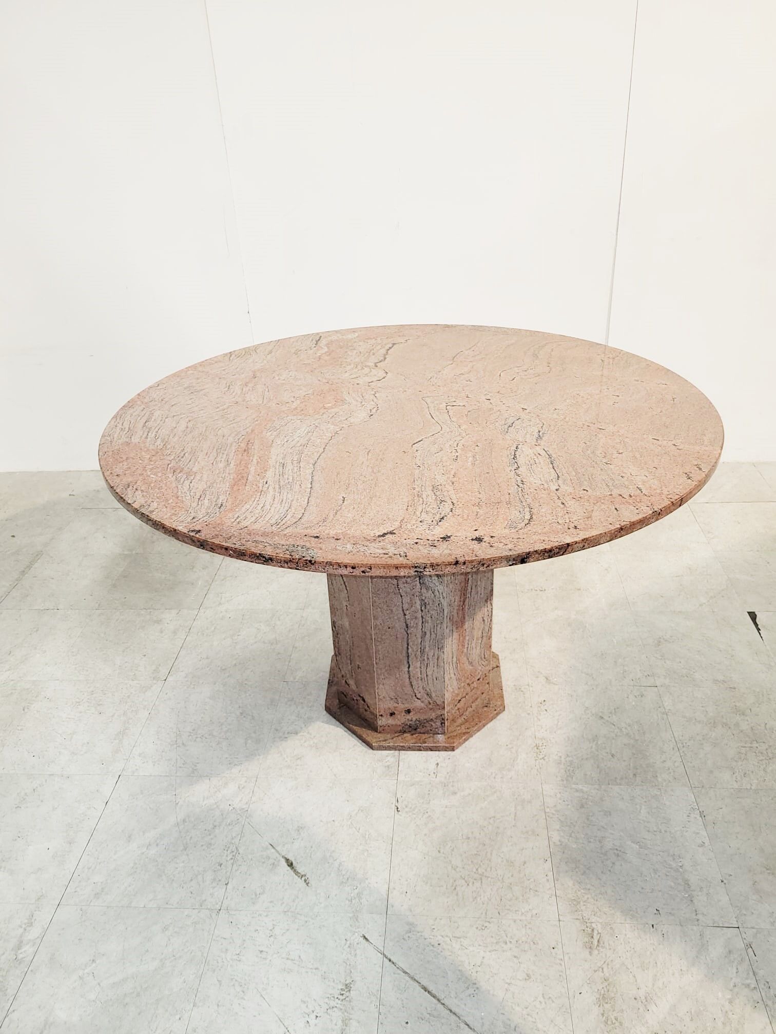 Vintage round granite center table, 1970s