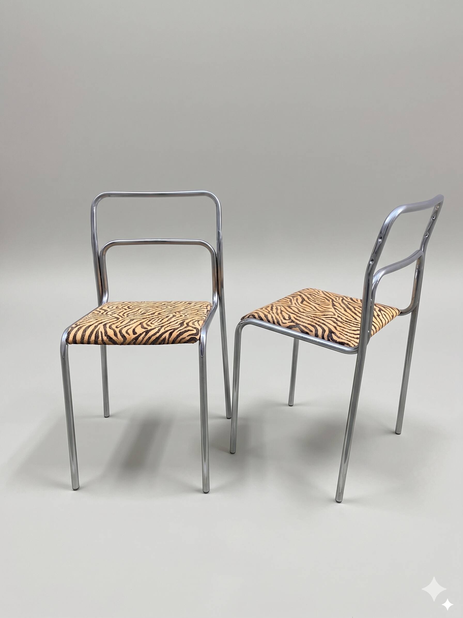 Chrome chair in Bauhaus style with leopard fabric