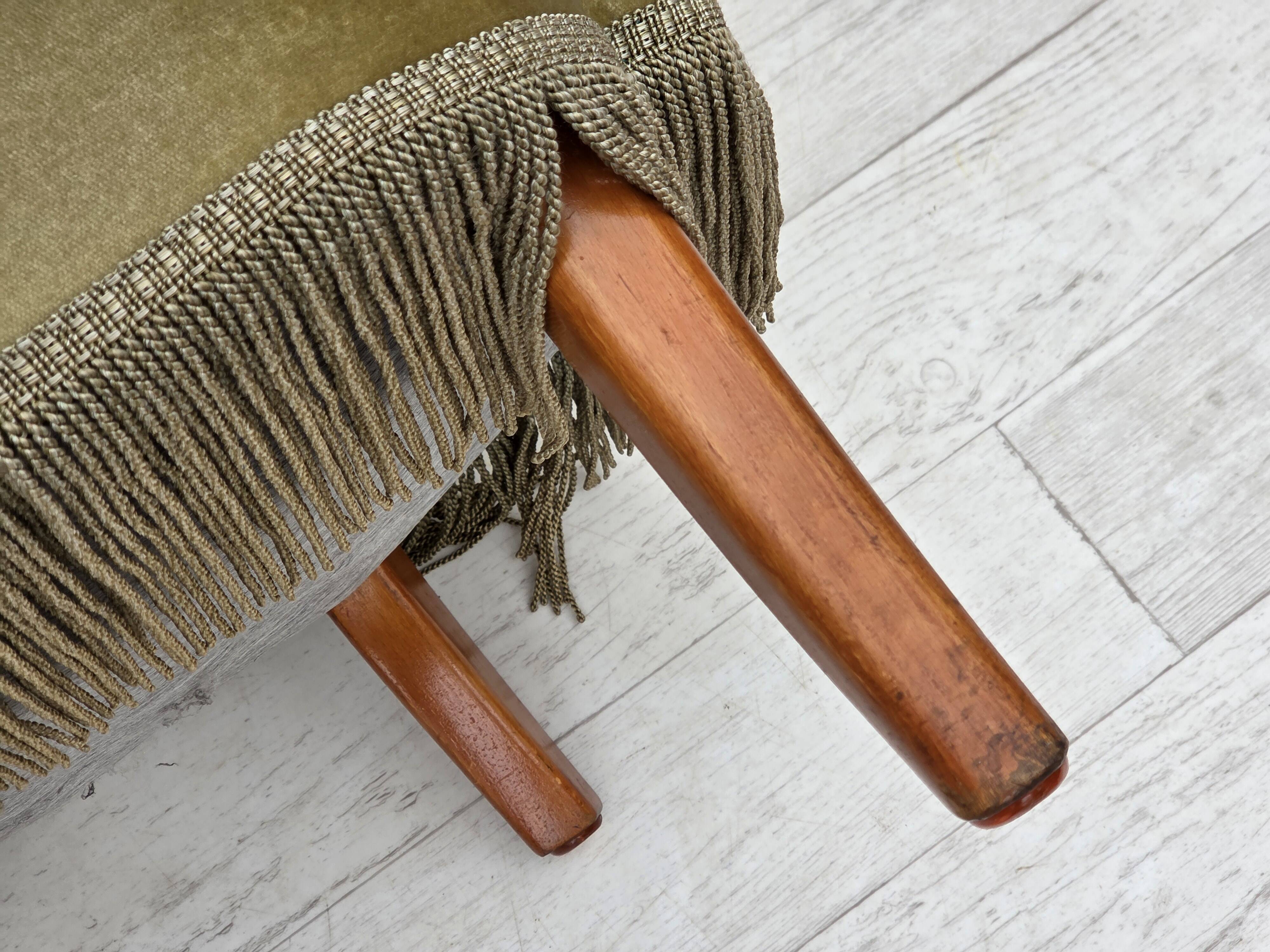1960s, Danish 2-seater sofa, green furniture velour, beech wood legs.