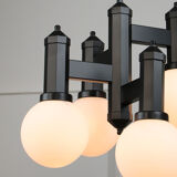 Vintage Geometric Black and Opaline Glass Ceiling Lamp