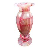 Vase vintage en pierre naturelle rose type albâtre onyx marbré quadrillé