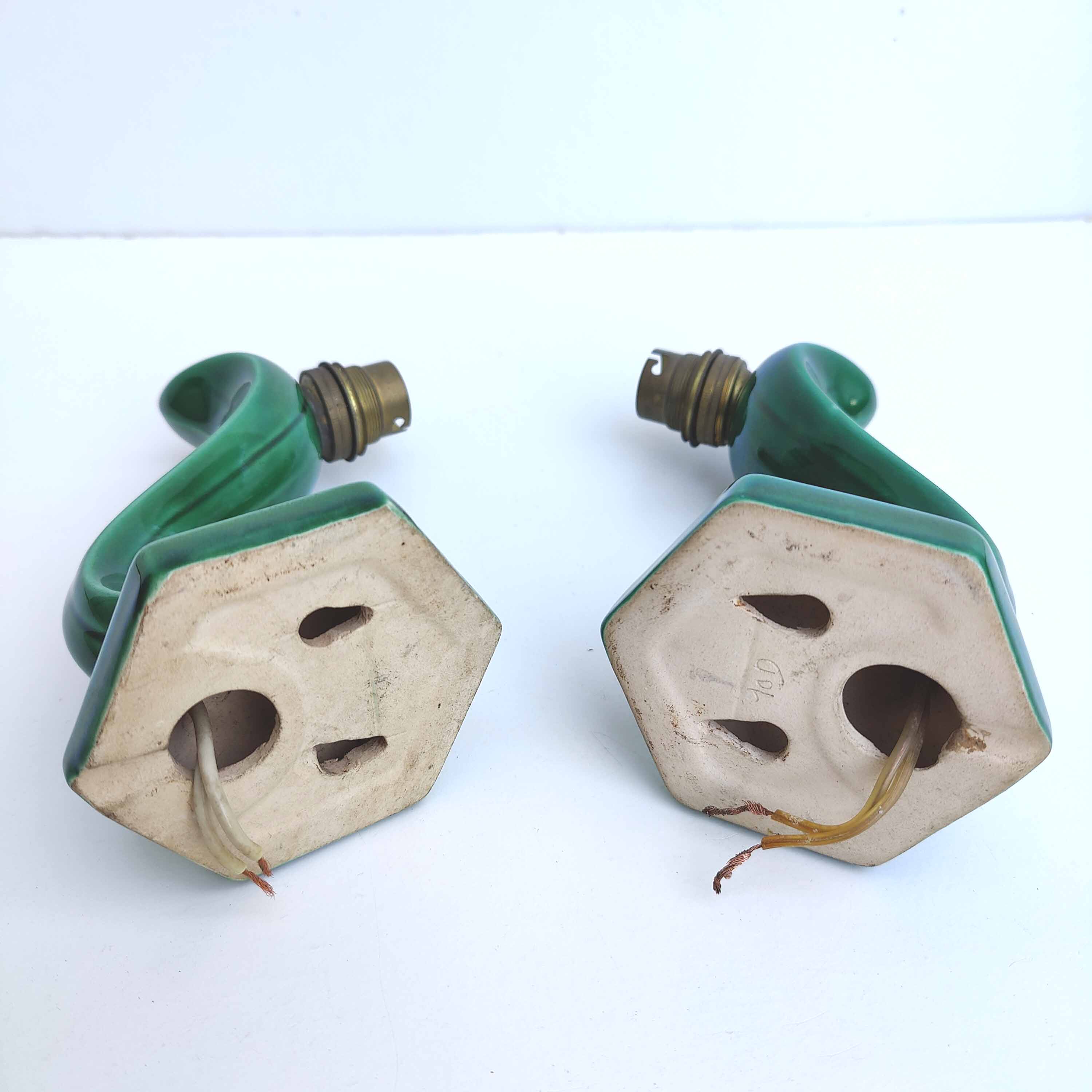 Art deco wall lamps in green ceramic