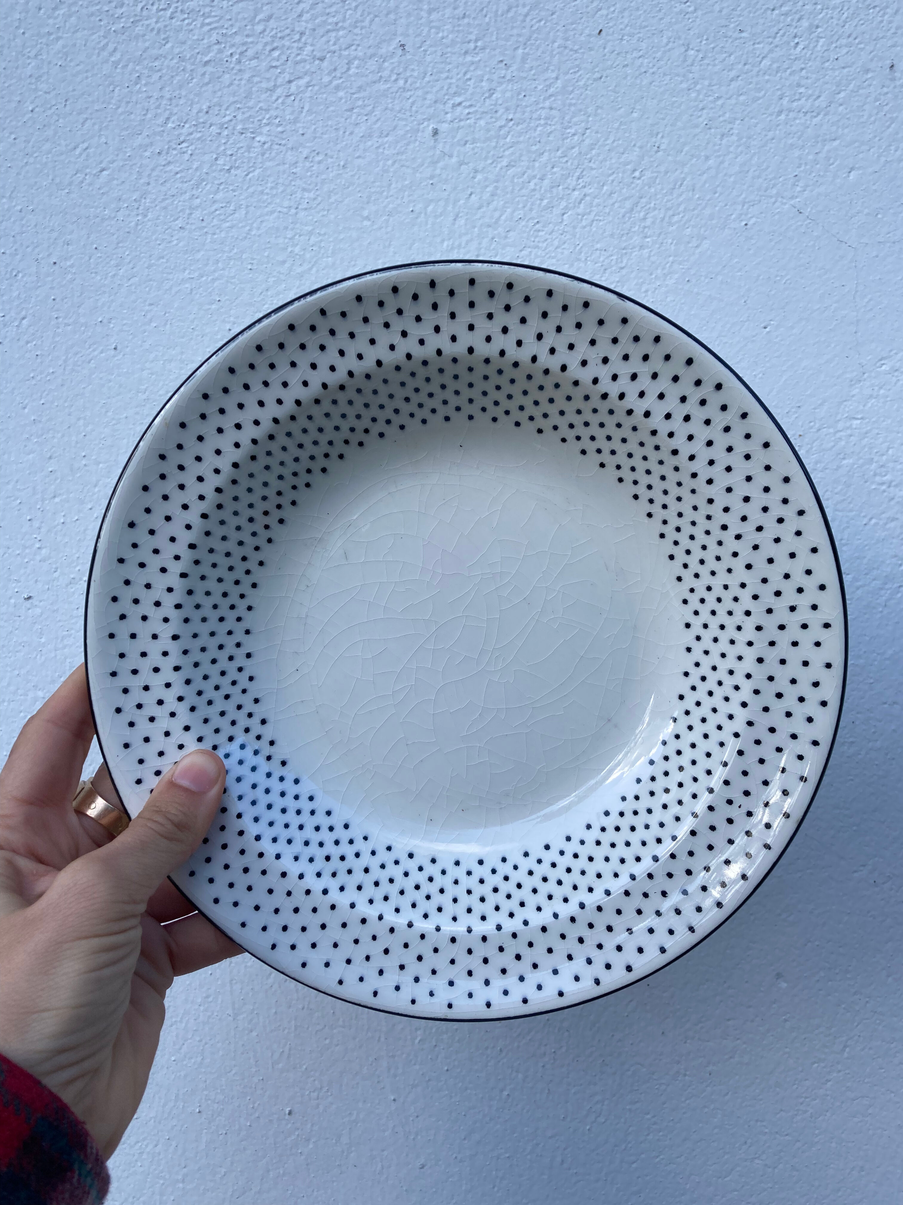 Gien service for 6 people with black polka dots: soup plates and flat plates