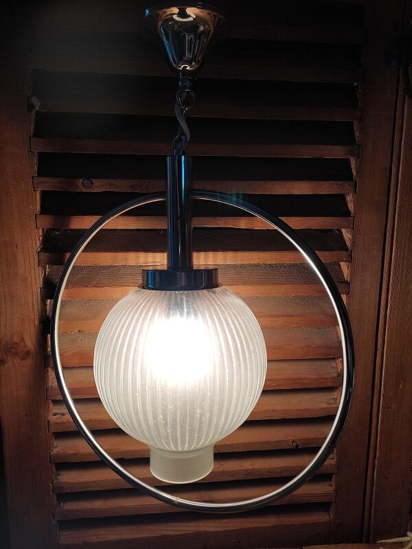 Chandelier suspension support metal chrome deco frosted globe