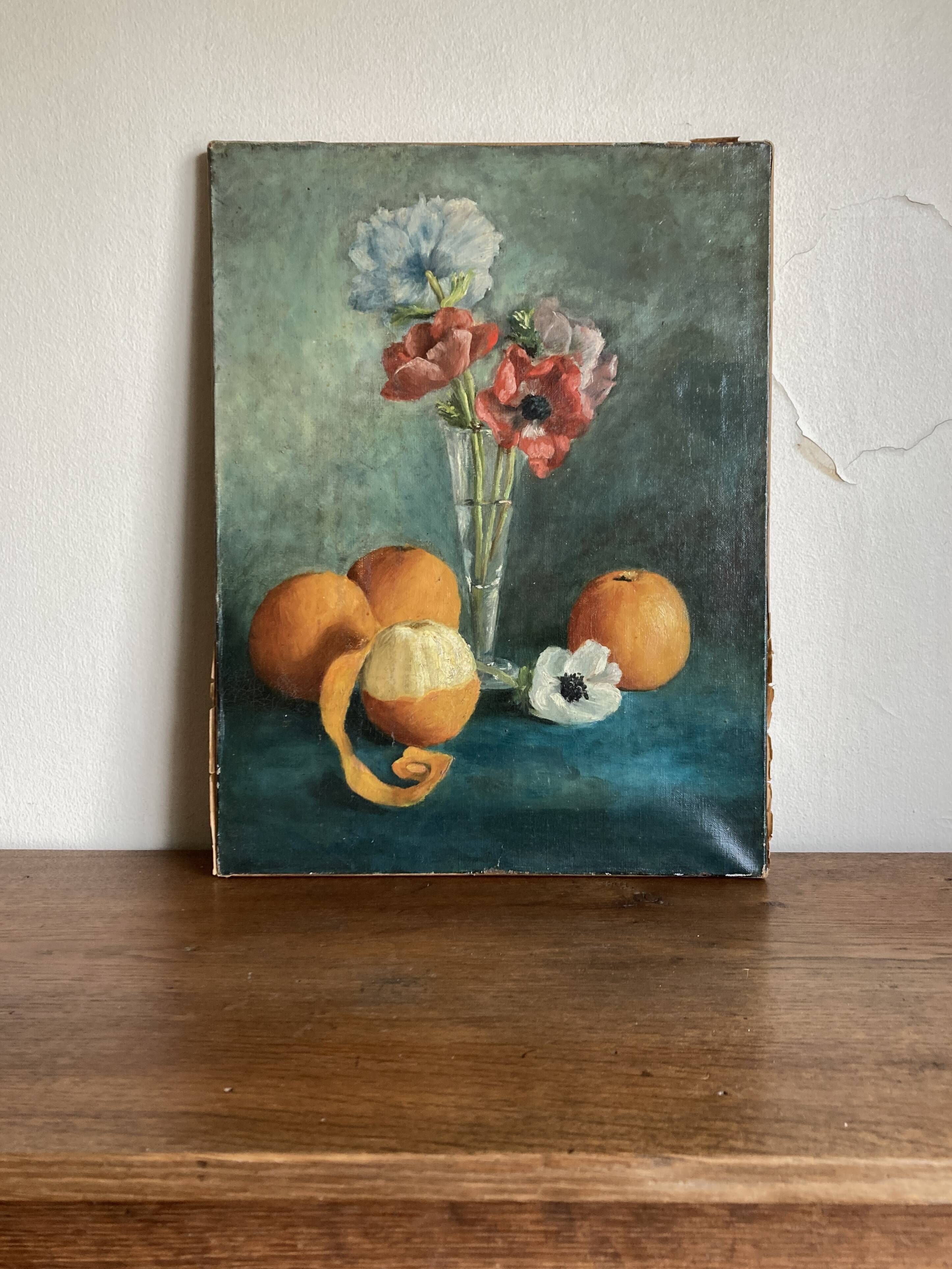 Oil on canvas anemone flowers 1920s