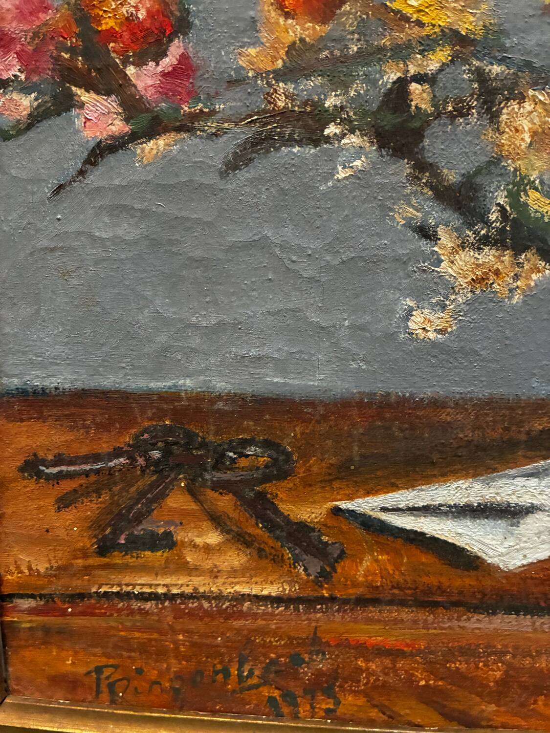 Still life painting with flowers and keys, 1973