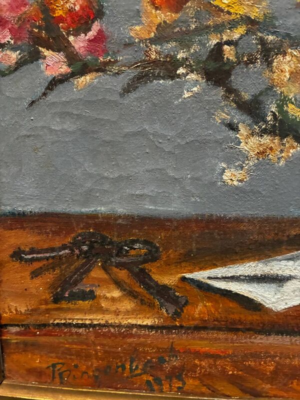 Tableau nature morte aux fleurs et aux clés 1973