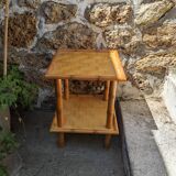 Vintage bedside table in bamboo effect wood, handcrafted in Japan style