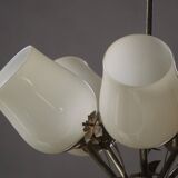 Five-branch brass and glass chandelier by Paavo Tynell for Idman OY Finland, 1940s.