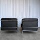 Set of 2 Mid-century Black Leather Lounge Chairs / Italian Design Armchairs