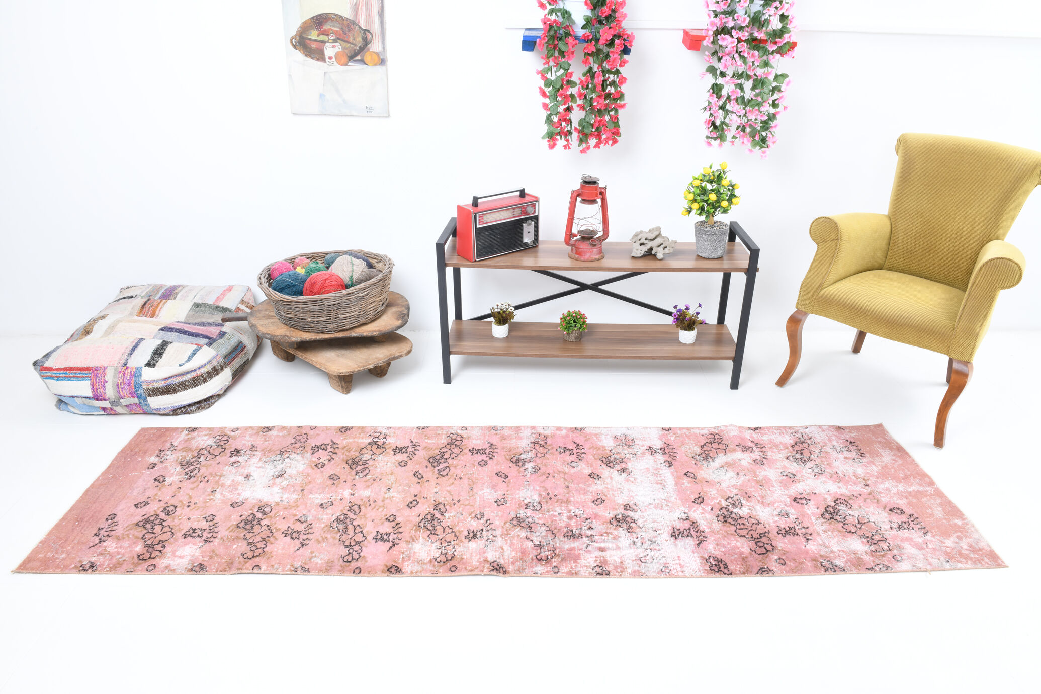 2x9 Pink Floral Vintage Runner Rug