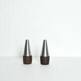 Danish Modern Pair of Rosewood and Stainless Steel Salt and Pepper Shakers
