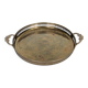 Vintage decorative brass tray, pierced edge and floral handles.