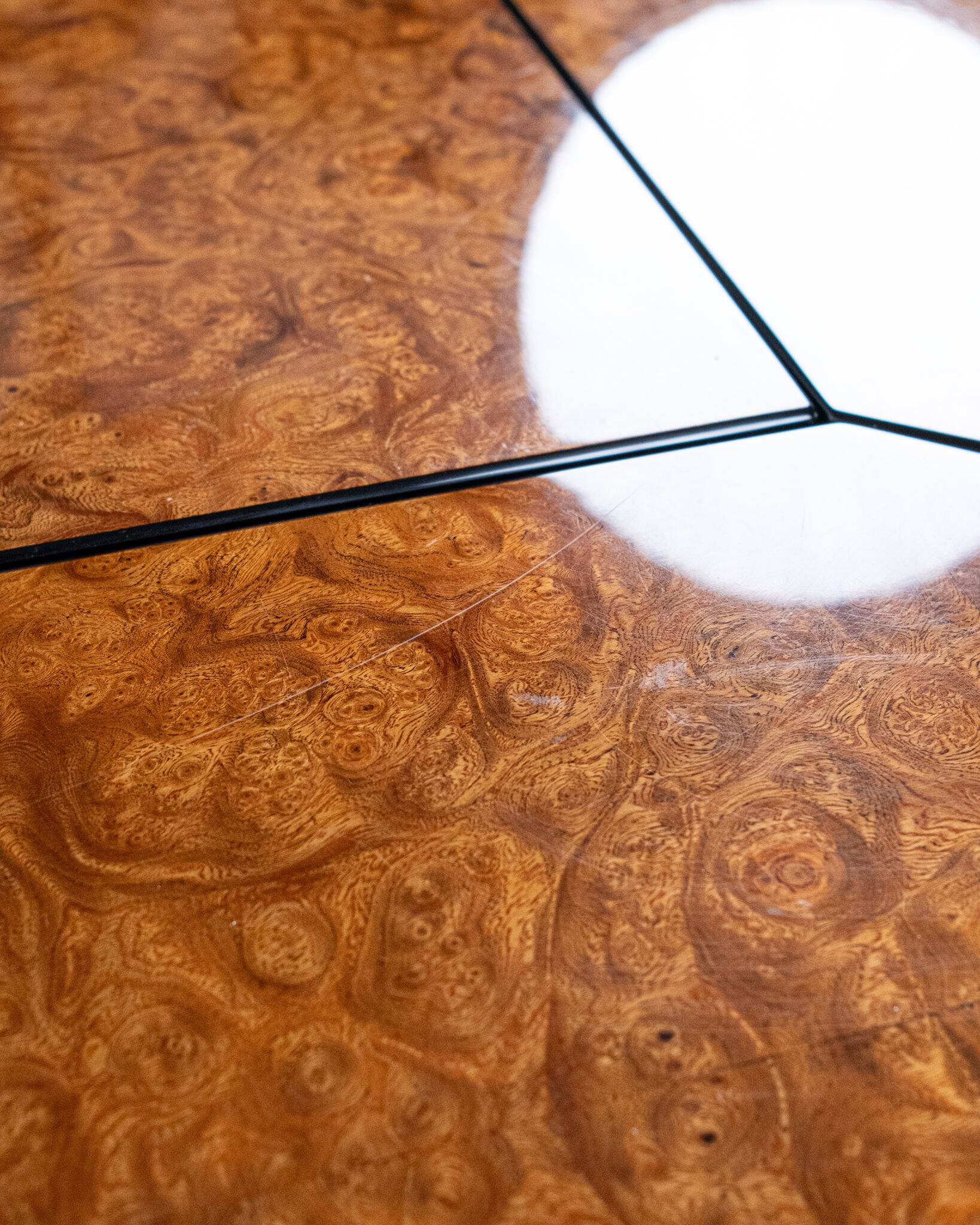 Table basse bar en loupe d'orme, Paul Michel pour Roche Bobois, 1980s