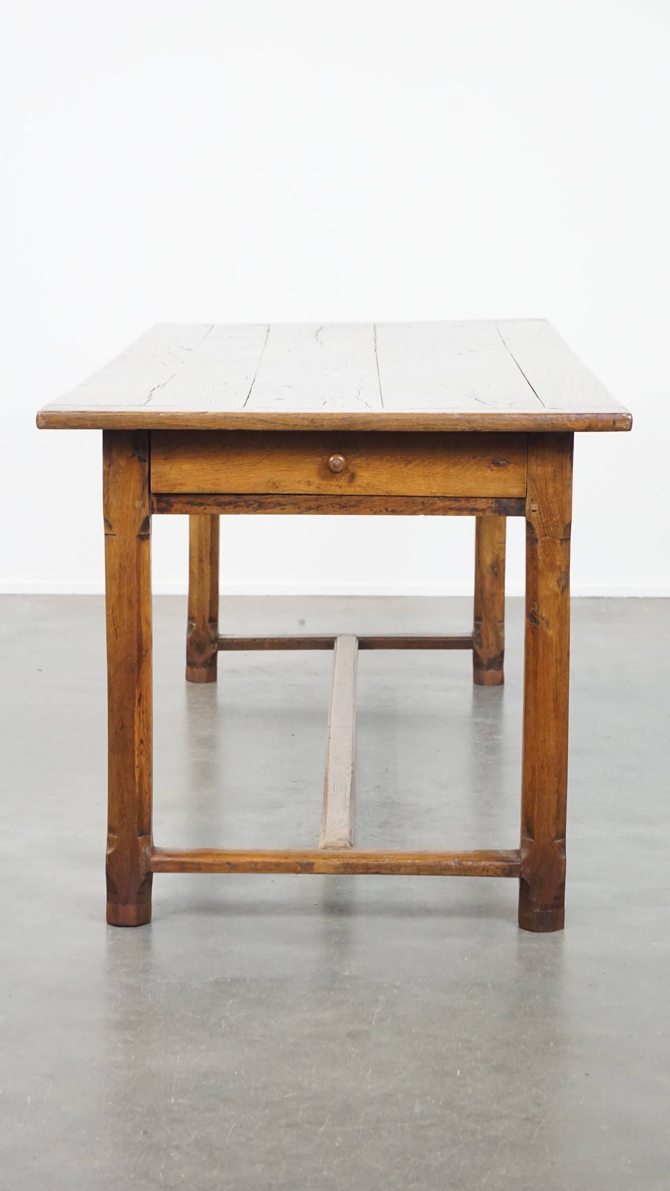 Antique French Farmhouse Dining Table in Oak with 2 Drawers