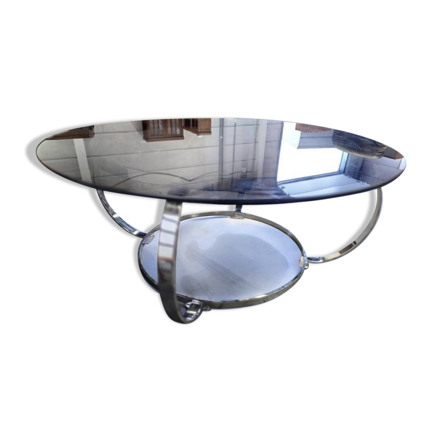 Table basse vintage chromée / table basse avec verre fumé