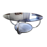 Table basse vintage chromée / table basse avec verre fumé