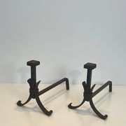 Paire de chenets modernistes en fer forgé
