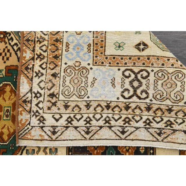 1970s Vintage Turkish Hand-Knotted Wool Cotton Yellow Area Rug 131x177