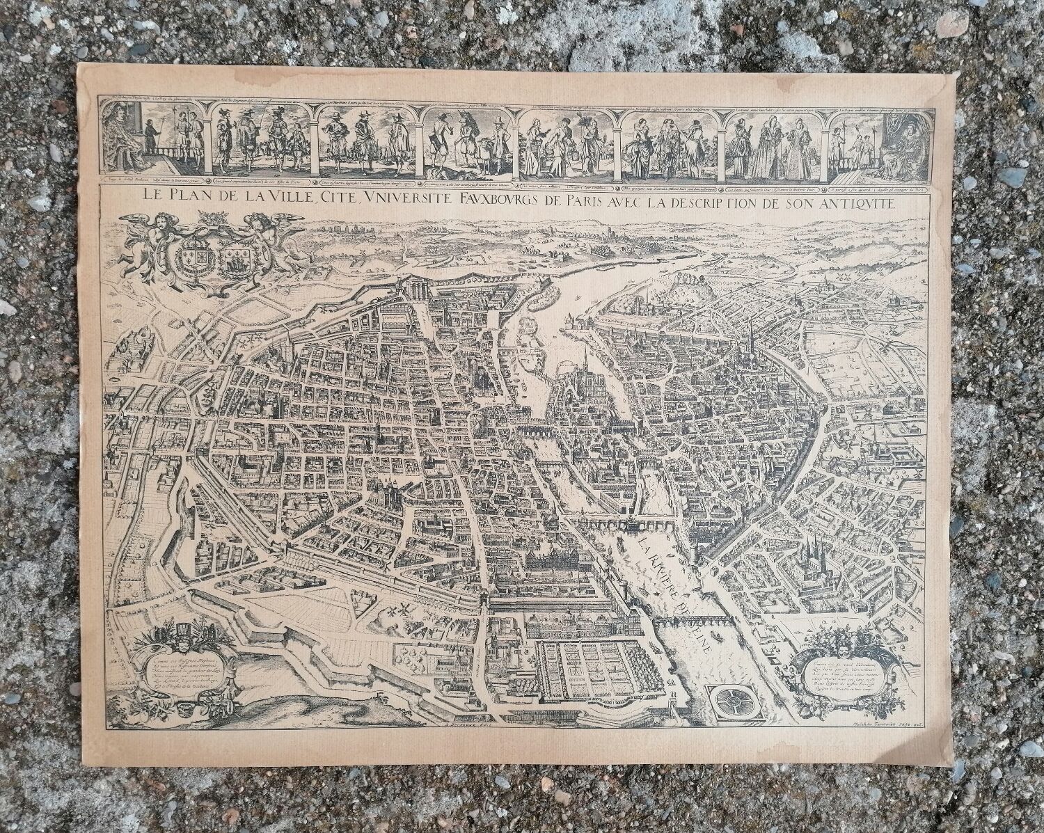 Old map of Paris by Melchior Tavernier