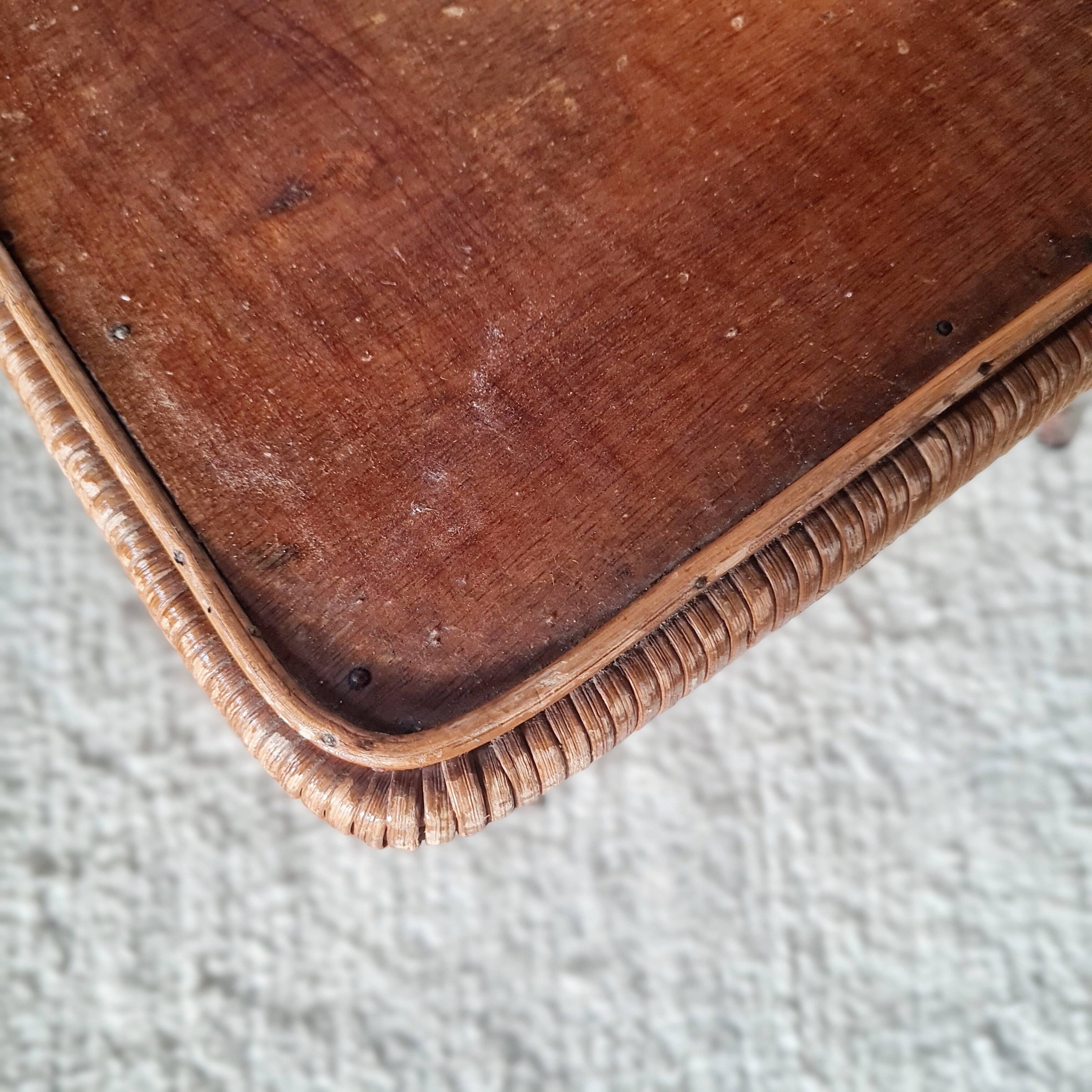 Vintage rattan stool or side table – 1960s Riviera style
