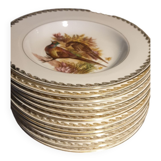 Lot de 12 assiettes porcelaine bavaroise à décor de gibiers